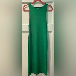 Privacy Please Dawn Midi Dress in Palm Green - Ribbed, Bodycon